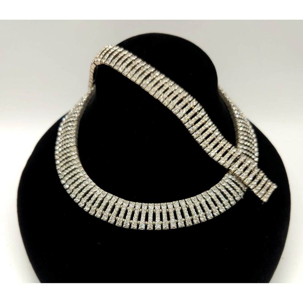 Vintage Rhinestone Choker Necklace Bracelet Set Clear Crystal Collar Bridal 16"